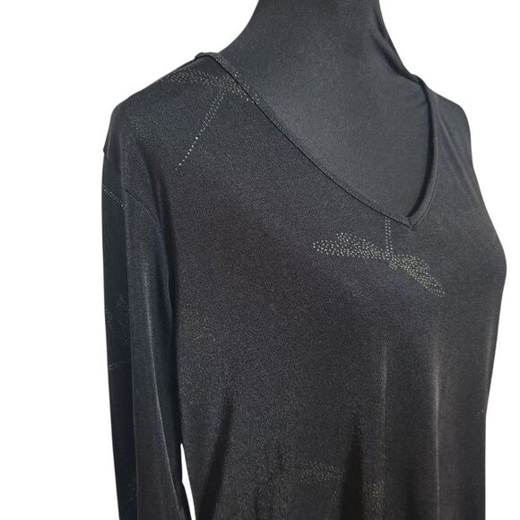 Quacker Factory Slinky Top Small Medium Black Dragonfly Dragonflies Shirt - Picture 4 of 8